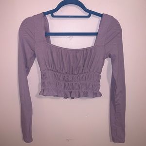 Purple ruched long sleeve crop top